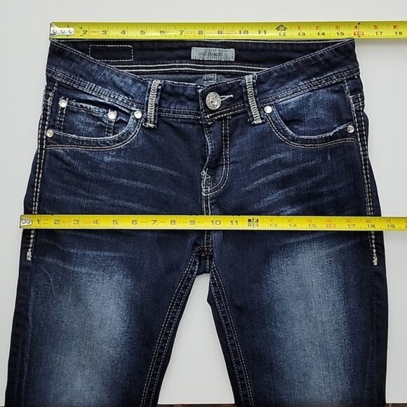 Daytrip Women's Virgo Bootcut Dark Blue Demin Jeans Faded Gold Stitch Size 28XL - Picture 14 of 16